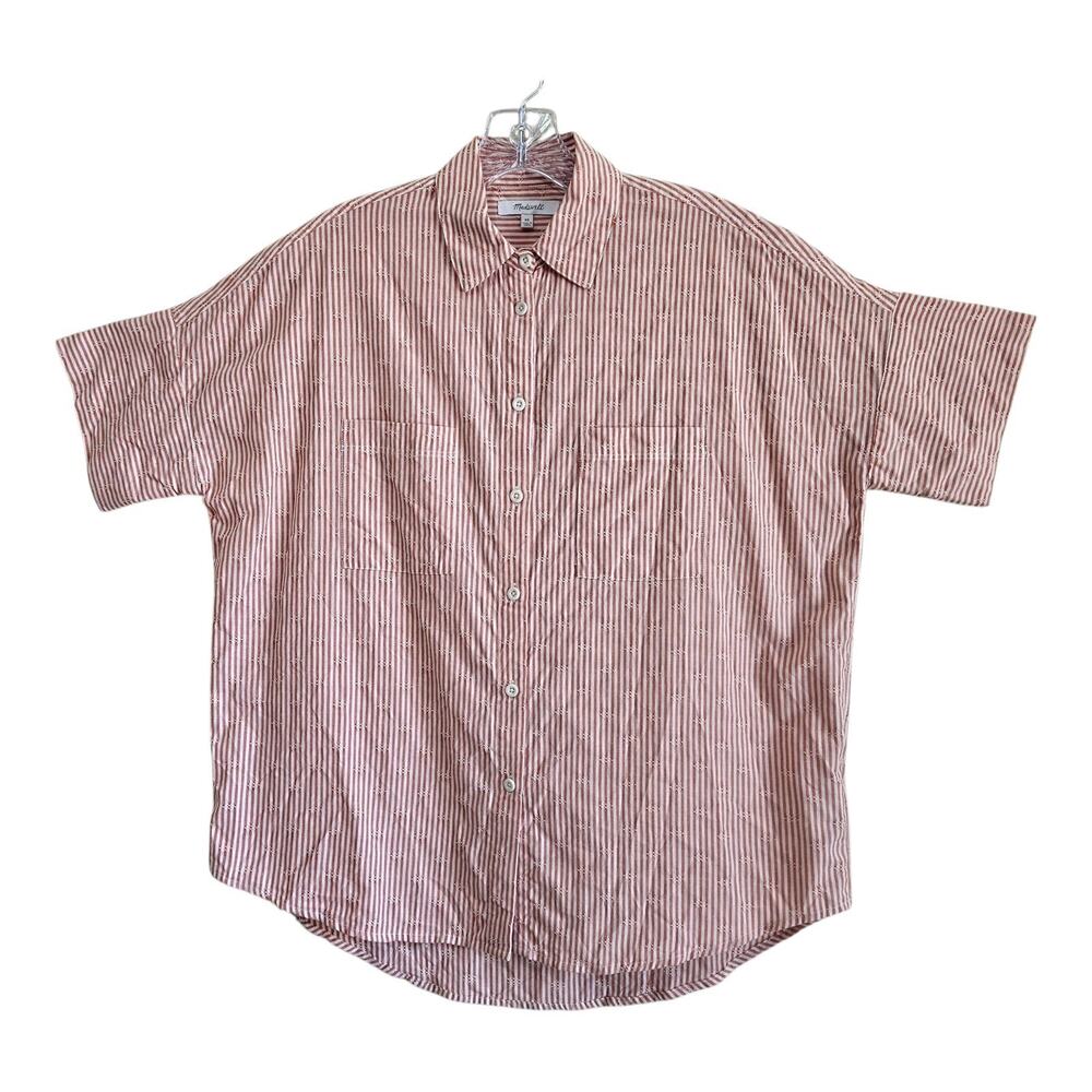 MADEWELL Women's XS Camp Shirt Oversized Striped Short Sleeve Cotton Bust 46"